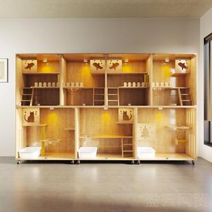 正品实木育三层咖猫柜子别墅猫笼子展示柜柜定制繁宠物猫寄养猫舍