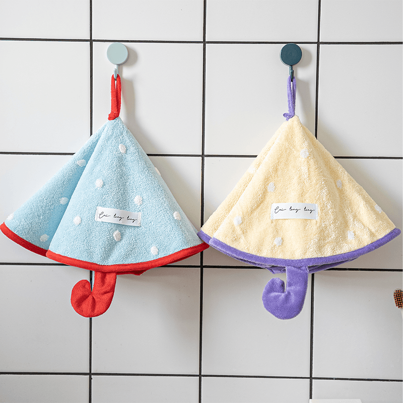 述物挂式珊瑚绒吸水擦手巾卫生间厨房手帕波点提花创意可爱毛巾