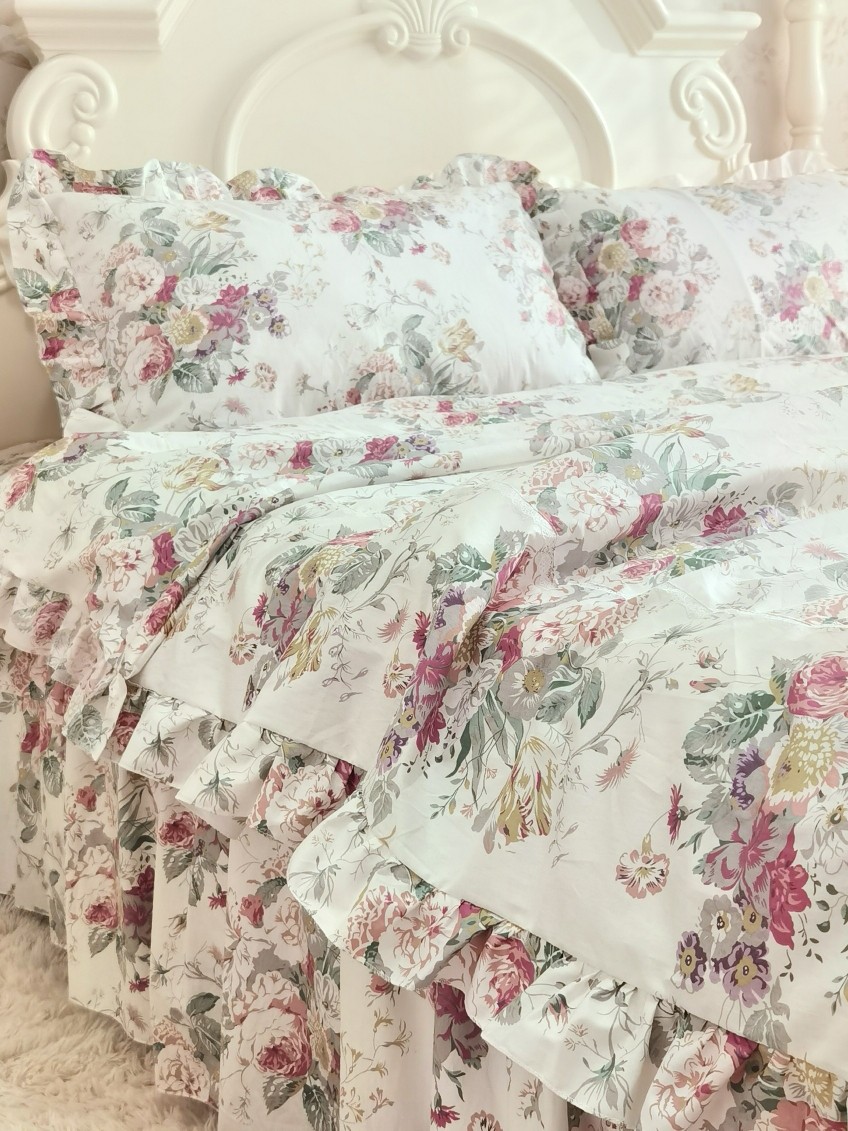 床裙被套四件套全棉纯棉布料小碎床品套件/四件套/多