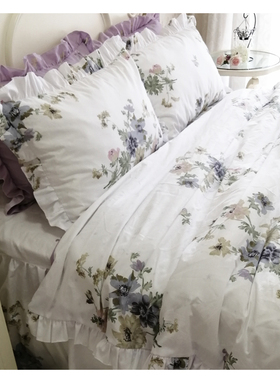 紫色四件套纯棉·全棉床上用品浪漫紫公主风防滑床裙式床罩香芋紫