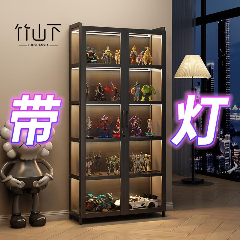 手办展示柜亚克力玩偶展示架带灯带锁透明防尘摆件玩具模型陈列柜