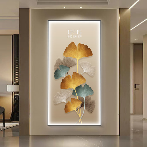 银杏叶玄关装饰画电子屏钟表led