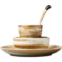 東榮藝術(shù)酒店陶瓷餐具擺臺(tái)四件套家用創(chuàng)意單人一人食粗陶餐具套裝