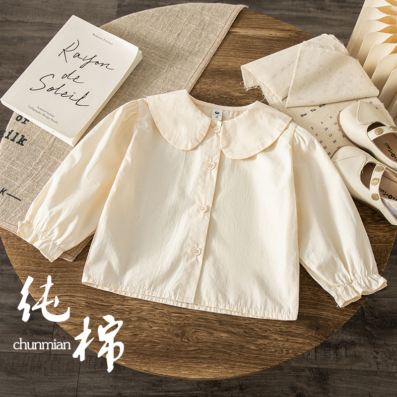 日韩式纯色春秋季纯棉娃娃领衬衫