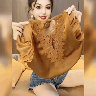 时尚蕾丝镂空美背t恤女圆领短袖法式垂感雪纺上衣轻奢洋气打底衫