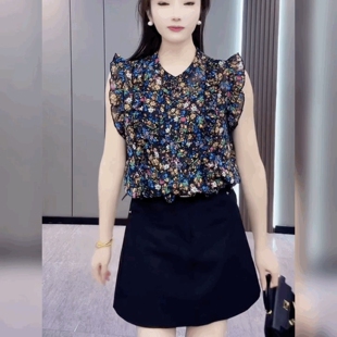 法式洋气减龄木耳边雪纺碎花衬衫女新款宽松显瘦时尚百搭豹纹上衣