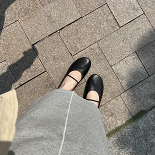 休闲鞋 羊皮版 平底运动芭蕾舞单鞋 真皮一字带玛丽珍鞋 女2025新款