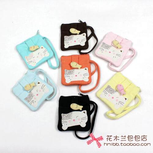 esq纯棉馋嘴猫女零钱包卡包