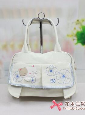 ESQ纯棉帆布包女包* 花朵猫单肩包60728