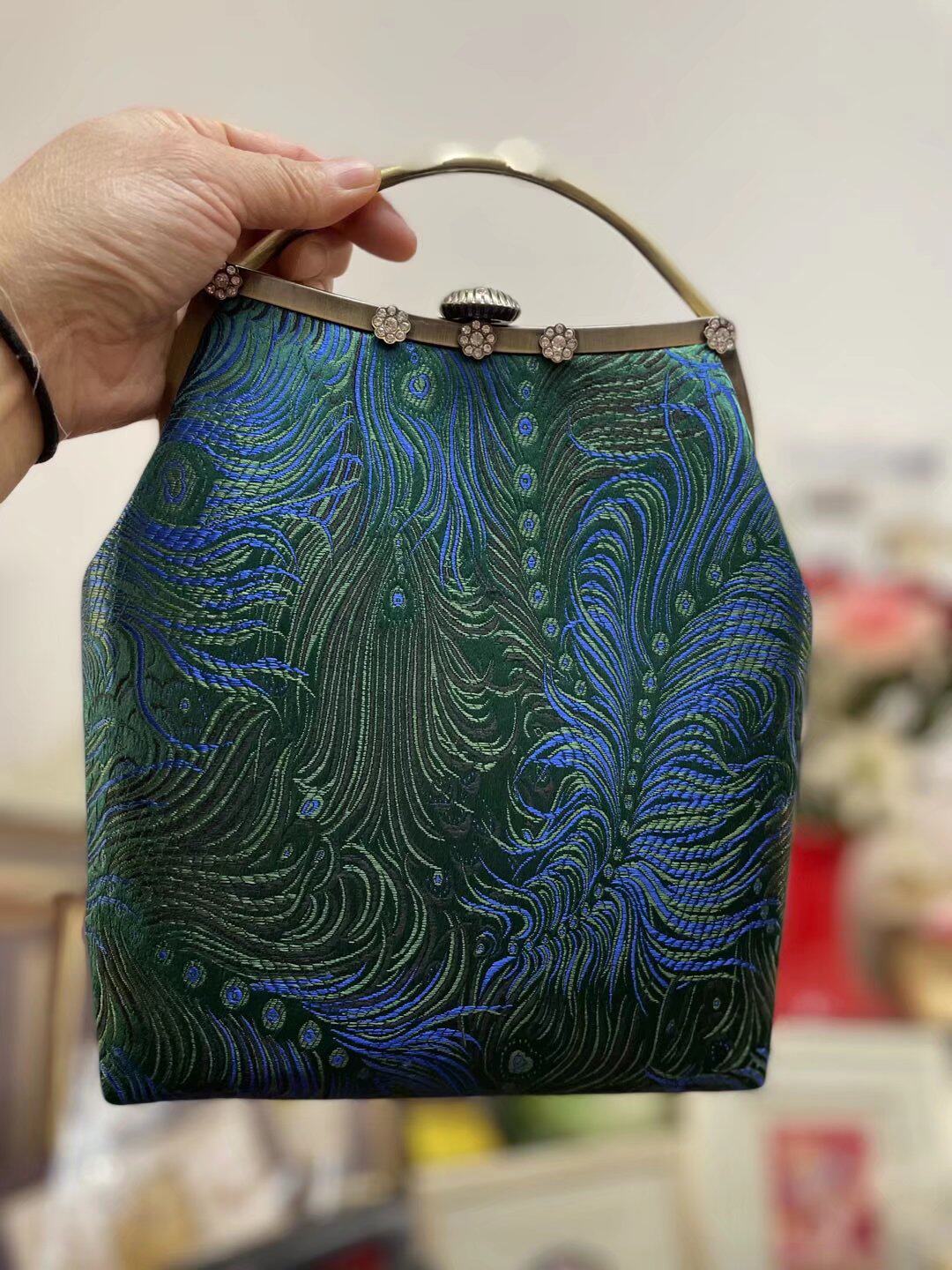 礼品南京云锦绿色花纹包袋