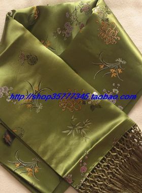 南京云锦研究所 真丝装饰 南京特产 绿色花纹纯手工精品披肩现货