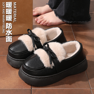 蝴蝶结棉鞋女冬季室内居家毛绒保暖轻便百搭包跟外穿厚底拖鞋冬天