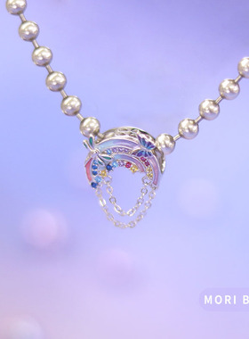 猫哩卟粉紫色蜻蜓蝴蝶彩虹925银珠子吊坠女唯美超仙手链手镯串珠