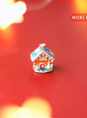 猫哩卟可爱圣诞小雪屋925银串珠节日beads潘家手链手镯通用珠子