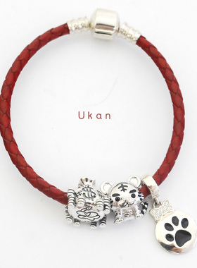 纯银小老虎情侣新年串珠手链