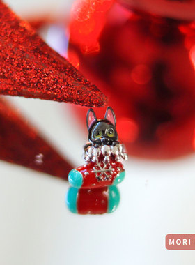 猫哩卟卡通圣诞小黑猫925银串珠可爱beads彩珠手链手镯DIY珠子女