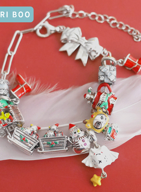 猫哩卟纯银可爱圣诞节串珠雪人