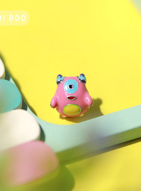 猫哩卟粉色独眼怪兽萌趣925银串珠卡通beads珠子DIY手链手镯彩珠