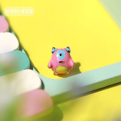 猫哩卟粉色独眼怪兽萌趣925银串珠卡通beads珠子DIY手链手镯彩珠