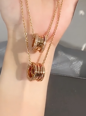 18k镀金项链女轻奢流行首饰高级感白金双边钻小蛮腰吊坠送人礼物