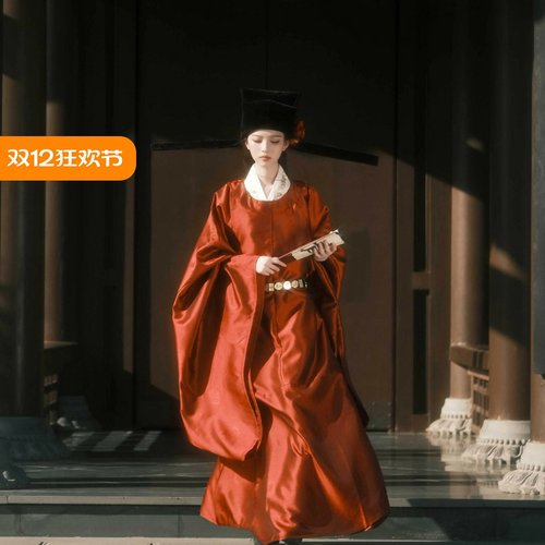 宋制汉服女红色状元服套装