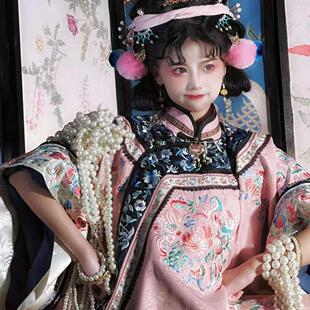 汉服女晋江少奶奶立领古董衣马面裙晚清复古国风粉色清汉斜襟刺绣