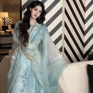汉服女新款重工清冷风【青丘】诃子裙刺绣改良战国袍套装绝美秋季