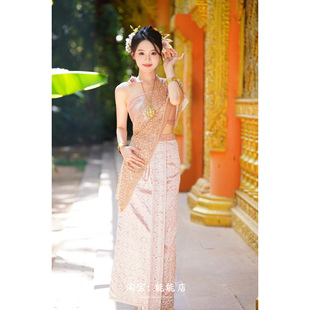 西双版纳傣族服装女民族风云南套装修身优雅小娘惹旅拍走秀迎宾服