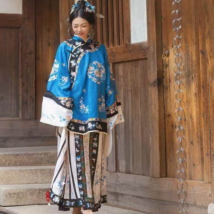 女重工刺绣套装福州三把刀晋商少奶奶斜襟立领满绣清代汉服古董衣