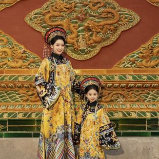 清朝吉服皇后服装故宫写真印花满族格格小品旗装皇帝旗服古装