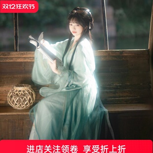 汉服女直裾战国袍醉玉春复原拖尾清冷风复古蓝色教练魏晋南北朝
