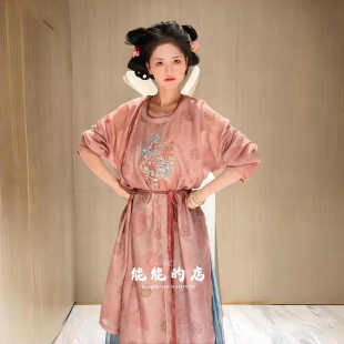 汉服女绣花圆领袍灯笼裤平民中国风唐制粉色小唐风日常复原小师妹