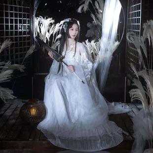 汉服女重工白孔雀一片式襦裙唐朝中国风古装轻薄外衫诃子裙神仙