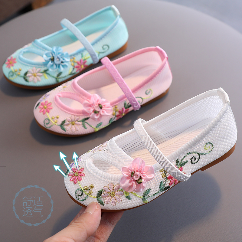 儿童网面超仙夏季女童绣花鞋宝宝透气老北京布鞋中国风汉服鞋子