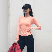 健身跑步运动T恤女 时尚 网红2019秋冬新款 黑色专业瑜伽服上衣长袖