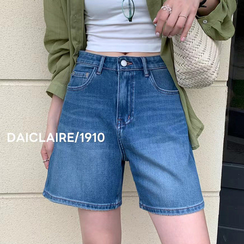 代嘉儿daiclaire新款1910夏季高腰显瘦牛仔短裤弹力阔腿三分裤女