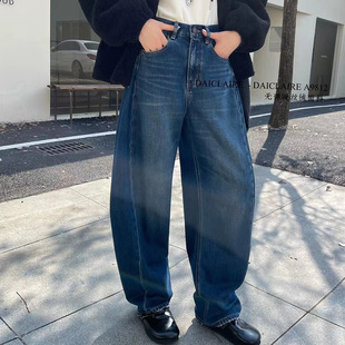 代嘉儿daiclaire新款A9812早冬高腰牛仔裤无弹暖丝绒阔腿弯刀裤女