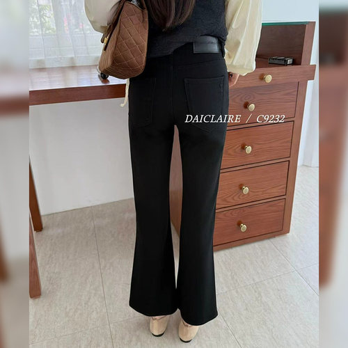 代嘉儿高腰弹力黑色九分微喇裤女