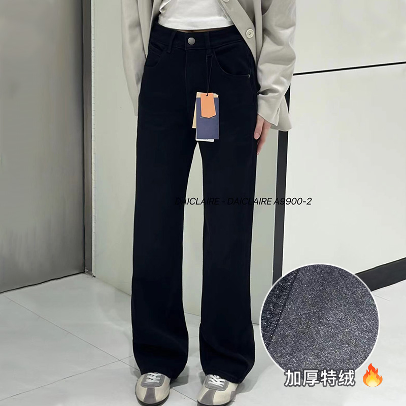 代嘉儿高腰特绒弹力窄版阔腿裤女