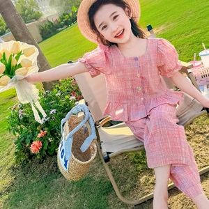 女童夏装套装2024新款儿童防蚊阔腿裤网红时髦两件套宝宝夏季衣服