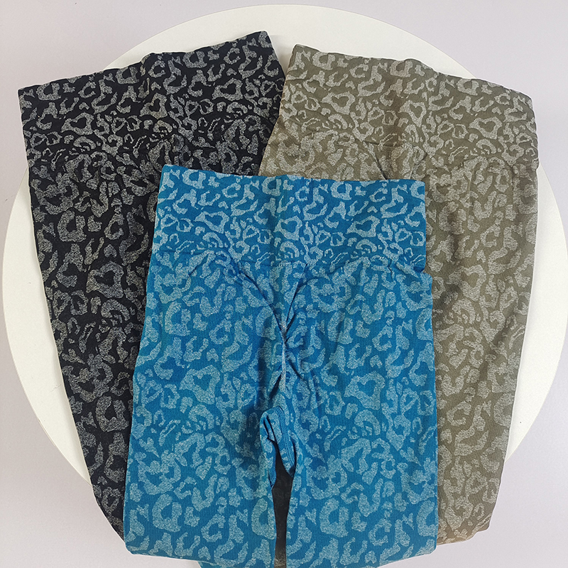 欧美高腰无缝长裤可外穿弹力透气跑步健身裤秋蜜桃臀豹纹瑜伽裤女