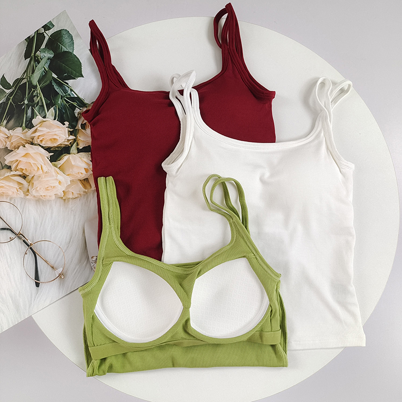 带胸垫文胸背心一体双肩带美背