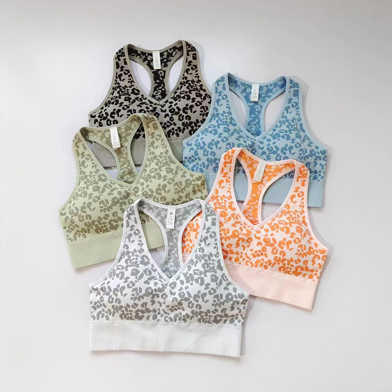 中度防震豹纹背心式运动文胸
