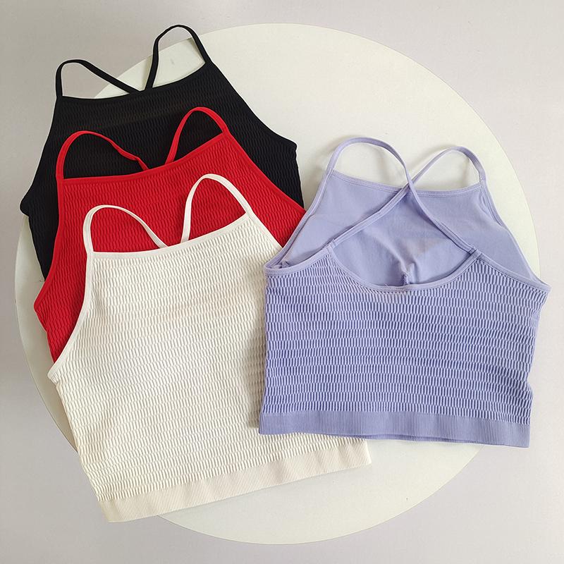 交叉挂脖美背细肩带收副乳背心