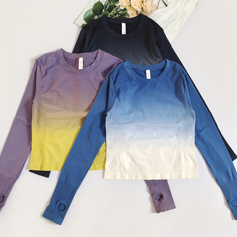 长袖速干女修身渐变瑜伽服健身