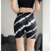 高弹运动热裤 无缝蜜桃提臀高腰紧身瑜伽健身短裤 欧美辣妹扎染夏季