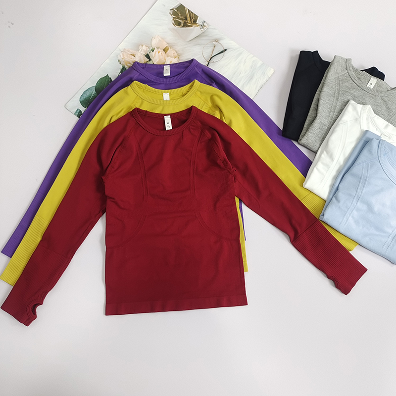 无缝一体织新款女士长袖运动T恤跑步健身上衣修身瑜伽长袖秋冬