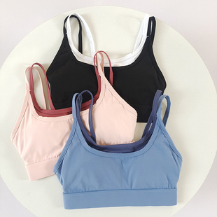拼色双肩带运动内衣女假两件吊带美背瑜伽背心跑步防震健身文胸