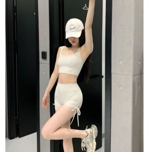 蜜桃臀云感透气外穿跑步运动三分裤侧边抽绳瑜伽短裤显腿长女高腰