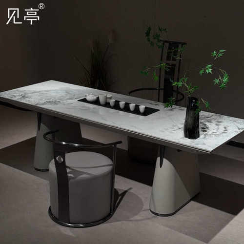 新中式2024新款岩板大板茶桌见亭